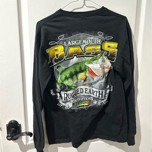 Rugged Earth Outfitters Black Long Sleeve Bass Graphic Print Shirt Sz M
